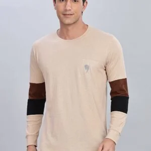 FS009 ||Cream(Maroon) || Full Sleeve Round Neck T-Shirt