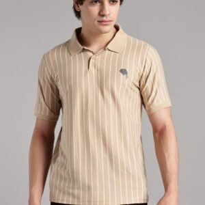 PR3 SS 003 || Cream stripes||100% Cotton Polo T-Shirt