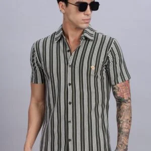 PR3 08||Olive Stripes || Half Sleeve Shirt