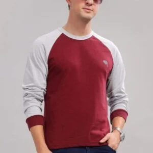 RFS006 || Maroon & Grey || Round Neck Full Sleeve T-Shirt