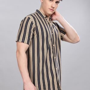 PR3 06 ||Navy Kaki Stripes || Half Sleeve Shirt