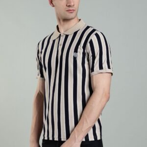 PR3 SS 007 || Navy Stripes||100% Cotton Polo T-Shirt